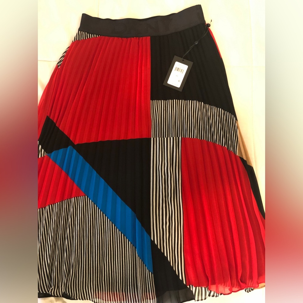 DKNY Red and Black Colorblock A-Line Skirt